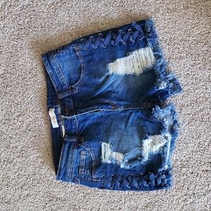 Side lace up jean shorts